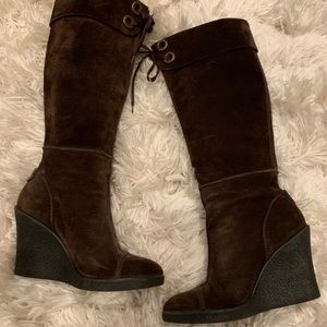 Franco Sarto brown suede wedge boots